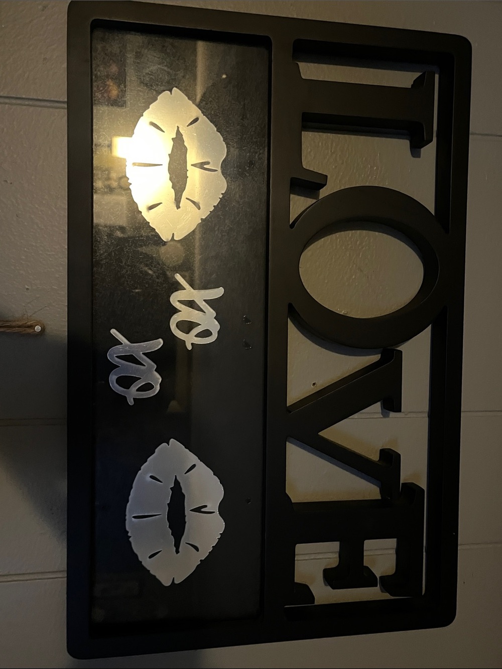 Unbranded Black 'LOVE' Wall Decor with Silver Lip Accents - picture frame